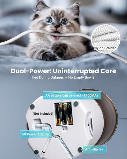 Vacqueen Automatic Cat Feeder for 3 Cats, 6L/25 Cups Smart WiFi Pet Feeder, Strong Anti-Jam System, Dual-Effect Desiccant Cat Food Dispenser, with 10S Voice Recorder for Cats and Small Dog(White)