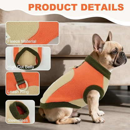 Cozy Dog Fleece Jacket,Winter Warm Puppy Pullover with D-Ring, Sleeveless & Soft Stretch Vest for Small Dogs Running,Jogging,Hiking,Cold Weather Hoodie,Machine Washable,Orange,Size S