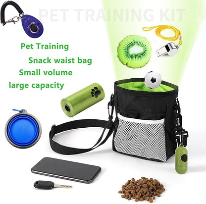 Gliitatu Dog Treat Pouch Built-in Poop Bag Dispenser and Training Clicker and Collapsible Dog Bowl and Poop Bag 4Pack Dog Training Kit Treat Pouches for Pet Training with Clip, Adjustable Strap