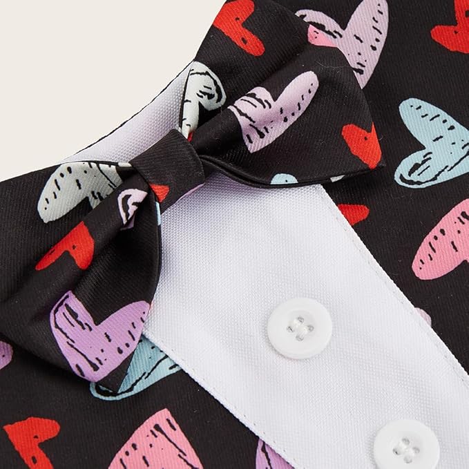 HDGDT Valentine Dog Tuxedo Bandana with Bow Tie, Adjustable Tuxedo Style Heart Pattern Pet Costume for Dogs, XS to XL