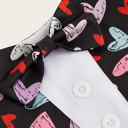 HDGDT Valentine Dog Tuxedo Bandana with Bow Tie, Adjustable Tuxedo Style Heart Pattern Pet Costume for Dogs, XS to XL