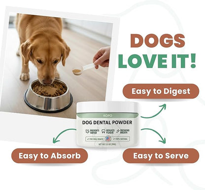Kopo Dog Dental Powder - Dog Bad Breath Treatment for All Breed Size - Includes Probiotics for Dogs - Easy Way for Dog Teeth Cleaning - One of The Essential Pet Supplies with Beef Flavor