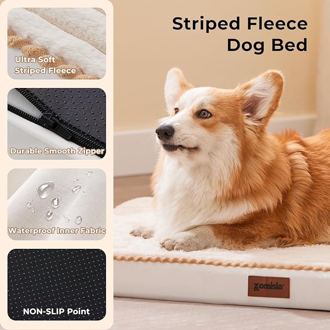 XL Dog Crate Bed for Extra Large Dogs - Waterproof Puppy Bed for 42 Inch Kennel with Removable Washable Corduroy Cover, Orthopedic Support with Egg Crate Foam Filling, Grey