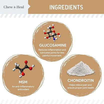 Dog Glucosamine Chews, 90 Count - Hip and Joint Supplement for Dogs - MSM, Chondroitin for Joint and Cartilage Health - Puppies and Seniors, Small and Large Breeds, Peanut Butter Flavor