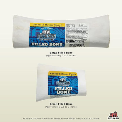 Redbarn Pet Products Small Filled Dog Bones, Cheese & Bacon Flavor - Long Lasting Stuffed Femur Chew Treat Made in USA - 4 Count - Packaging May Vary