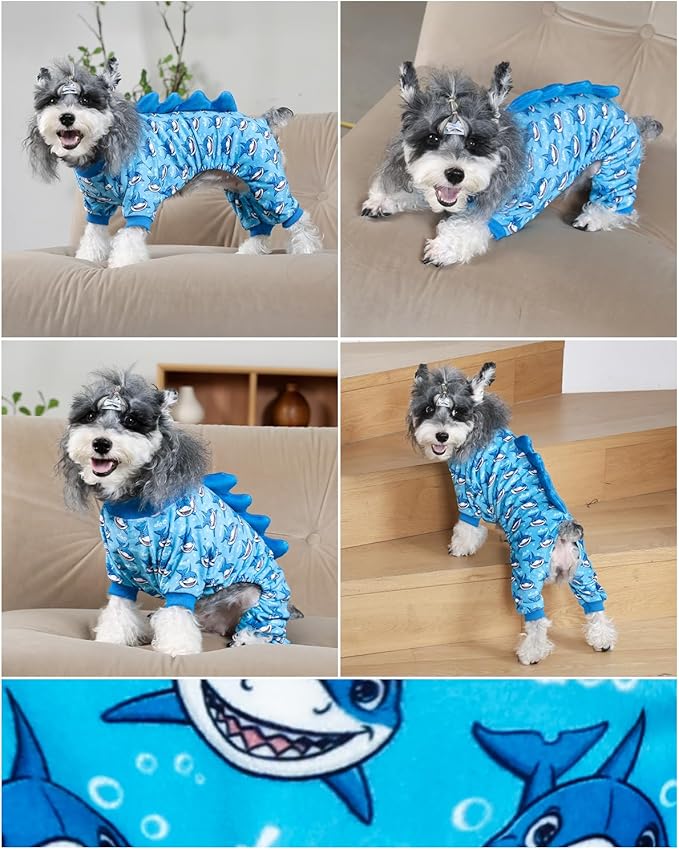 CuteBone Shark Costume Dog Pajamas, Stretchy Spandex Crystal Velvet Sleepwear Coat for Small Dogs, Soft & Warm Pet Outfit Clothes for Cold Weather, Cozy Pullover Design COSP07M