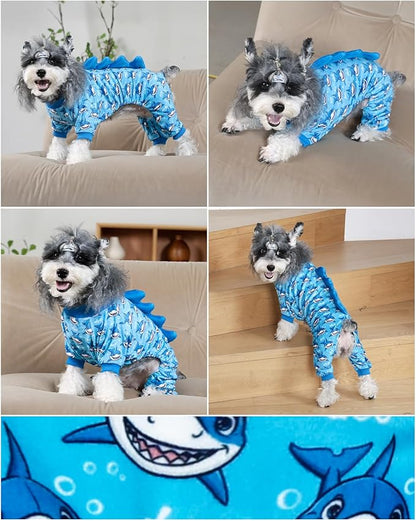 CuteBone Shark Costume Dog Pajamas, Stretchy Spandex Crystal Velvet Sleepwear Coat for Small Dogs, Soft & Warm Pet Outfit Clothes for Cold Weather, Cozy Pullover Design COSP07M