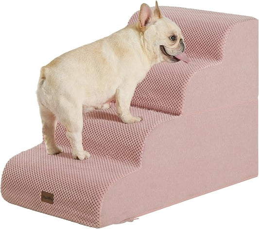 Made4Pets Dog Stairs Ramp for Bed 19.7" H, 4-Step Dog Steps for High Bed Couch Sofa Climbing, 35D Foam Pet Steps for Small Dogs and Cats, Non-Slip Bottom Pet Stairs, Pink