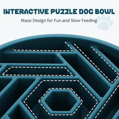 WHIPPY Slow Feeder Dog Bowl, Puzzle Maze Design to Slow Down Eating, 3-Cup Capacity, Anti-Gulping Food Bowl for Medium & Large Dogs,Navy Blue