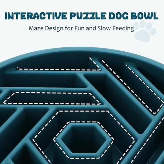 WHIPPY Slow Feeder Dog Bowl, Puzzle Maze Design to Slow Down Eating, 3-Cup Capacity, Anti-Gulping Food Bowl for Medium & Large Dogs,Navy Blue