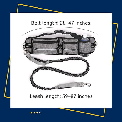 Hands Free Dog Walking Waist Belt Leash with Storage Pouch, Three Spacious Storage Pockets and Heavy-Duty Durable Bungee Cord, Perfect for Outdoor Hiking and Traveling. (Purple)