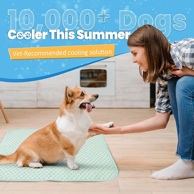Mora Pets Dog Cooling Mat Instant Pet Cooling Pad for Dogs & Cats, Breathable Washable Summer Dog Cool Mat Non-Slip Bottom Indoor Outdoor, Cold Blanket for Floor Crate Use Medium 36'' x 27'' Green