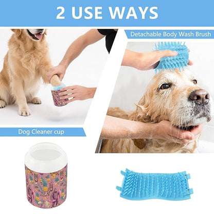 Dog Paw Cleaner Cups for Dogs Pets Foot Washer Paw Scrubber for Medium Small Cats Dogs Cleaning Cup Pink Tropical Pineapple Animal Flamingo Palm Leaves