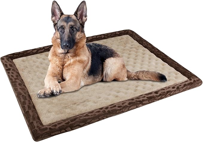 XL Dog Crate Pad 42x28 inch Memory Foam Large Dog Kennel Bed Soft Flannel Washable Anti Slip Puppy Sleeping Mat,Brown