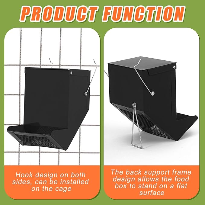 Maxcheck 2 Pcs Rabbit Feeder for Cages Small Animal Food Dispenser with Lid Metal Chicken Grit Oyster Shell Feeders Outside (4.7 Inches,Mesh Bottom,Black)
