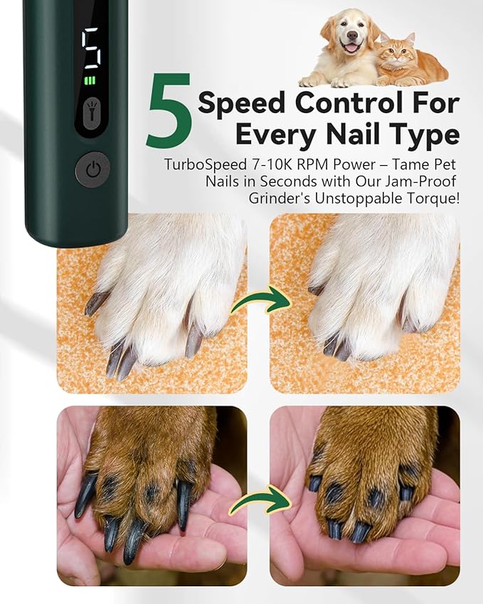 weini Dog Nail Grinder Upgraded-Professional 5-Speed Electric Rechargeable Pet Nail Trimmer Painless Paws Grooming & Smoothing, Sponge Dust Collection for Small Medium Large Dogs&Cats, White