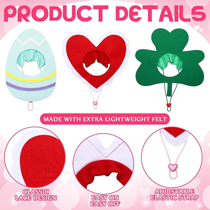 Valentine's Day St Patrick's Day Easter Dog Hat Set for Dogs Holiday Party Felt Headgear Accessories Costume Pets Party Collection Outfit Decorations(Large)