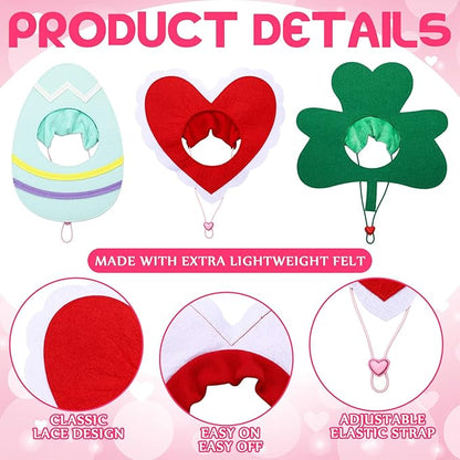 Valentine's Day St Patrick's Day Easter Dog Hat Set for Dogs Holiday Party Felt Headgear Accessories Costume Pets Party Collection Outfit Decorations(Large)