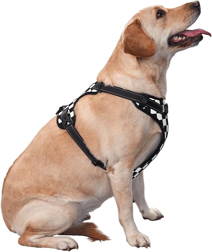 Black White Plaid Reflective Dog Harness No Pull Soft Vest Harness for Small Medium Large Dog Puppy Pets X-Large Size