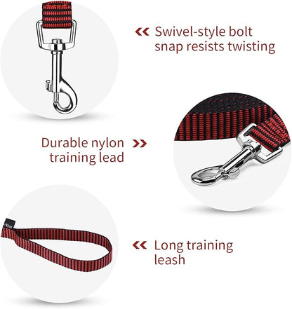 Hi Kiss Dog/Puppy Obedience Recall Training Agility Lead - 15ft 20ft 30ft 50ft 100ft Training Leash - Great for Training, Play, Camping, or Backyard(50ft,Black_red)