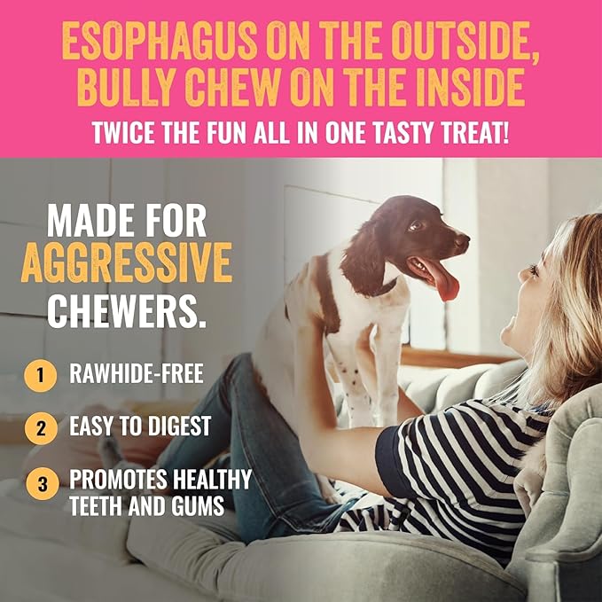 etta says! Esophonormous Esophagus Stuffed Bully Sticks for Dogs - Made in The USA with All Natural, Limited Ingredients - High Protein Dog Chew - 10", 3 Packs