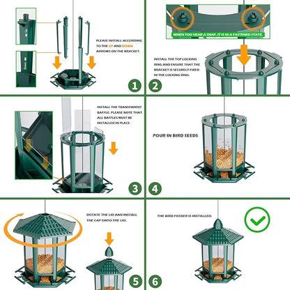 Birdream 4 Pack Bird Feeders for Outdoor Hanging, 10 LB Fun Installation Retro Pagoda Design Bird Feeder, Attracting Wild Birds Chickadees Goldfinches Cardinals Finches and Sparrows (Green)