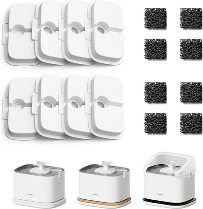 PETLIBRO Cat Water Fountain Filter Replacement, 8 Packs Pet Fountain Filter & Sponges for Dockstream WF106/WF116/WF105/WF115/WF005/WF305, 4 Months Set Easy-Swap PETLIBRO Cat Water Dispenser Filter
