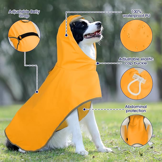 FUAMEY Dog Raincoats Small | Waterproof Lightweight, Clear Hood, Adjustable Belly Strap, Leash Hole, Dachshund