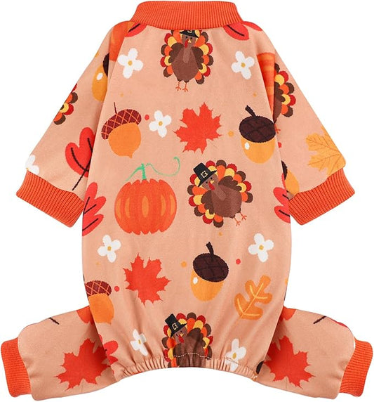 Thanksgiving Dog Outfit Turkey Pumpkin Dog Pajamas Doggie Pjs Pet Jumpsuit Puppy Thanksgiving Clothes Costume Fall Winter Doggy Clothes for Small Dogs Boy Girl, Cat Onesies, XS