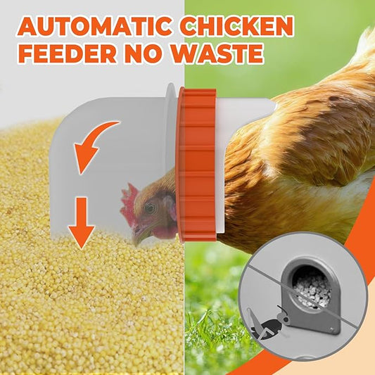 JASDEGO 6 Ports Automatic Chicken Feeder 85 Pounds Large Gravity Fed Chicken Feeder with Latch & Handle for Chickens Bantams Pheasants Poultry Coop Weatherproof