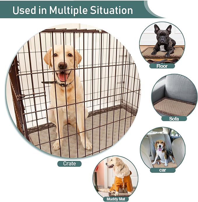 XL Dog Crate Pad 42x28 inch Memory Foam Large Dog Kennel Bed Soft Flannel Washable Anti Slip Puppy Sleeping Mat,Brown