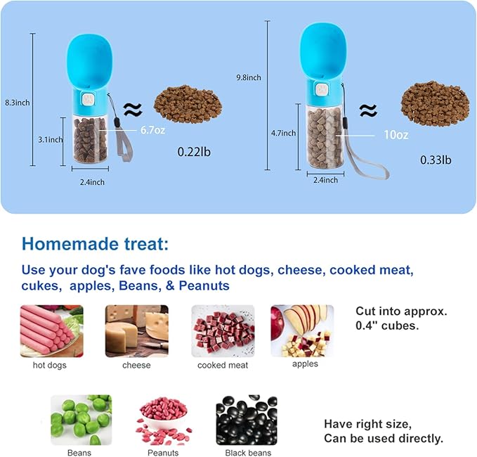 Colorday Handheld Dog Treat Dispenser Built-in Clicker & Treat Pouch, Slow Feeder for Puppy Training Walking Hiking Traveling (10 OZ, Blue)