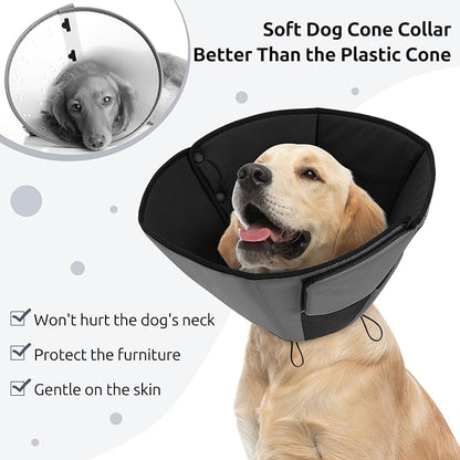 Queenmore Dog Cone XL, Soft Dog Cones for Large Dogs After Surgery, Cone for Dogs to Stop Licking, Elizabethan Collar for Pet, Alternative to Recovery Collar for Large Breeds, Grey XL