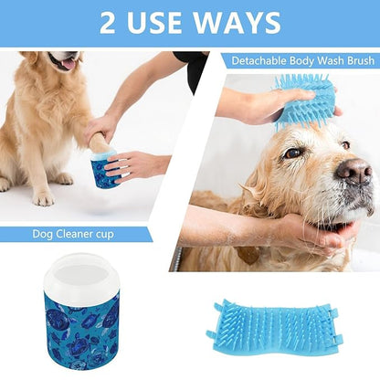 Dog Paw Cleaner Cups for Dogs Pets Foot Washer Paw Scrubber for Medium Small Cats Dogs Cleaning Cup Blue Ethnic Sea Turtles and Seaweed
