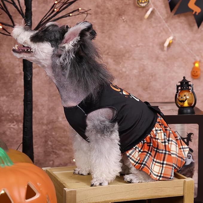CuteBone Halloween Dog Dresses Velvet Holiday Small Dogs Clothes Onesie Pet Apparel Girl Puppy Skirt with Bow Hair Rope CVA45L-D