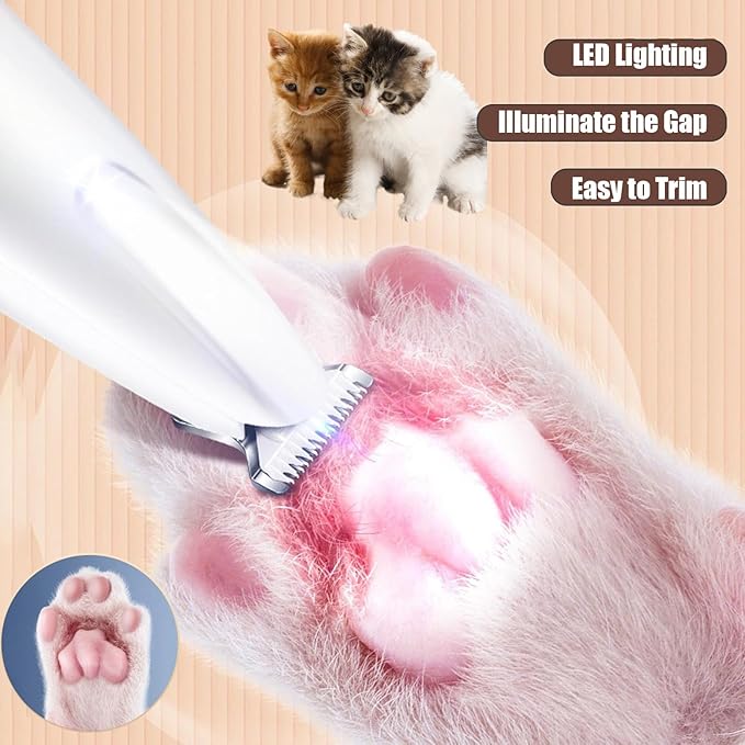 Dog Paw Trimmer with LED Light,Rechargeable Waterproof Trimmer for Dogs,18 mm Widen Blade,35dB Safety Low Noise Pet Hair Clippers for Paws Eyes Ears Face Rump