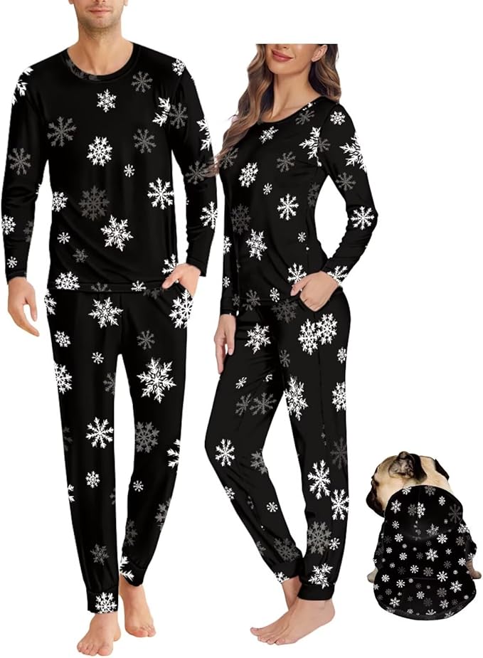 Christmas Family Pajamas Matching Sets with Pockets Dog Costumes for Small Dogs Long Sleeve Sleepwear Plus Size