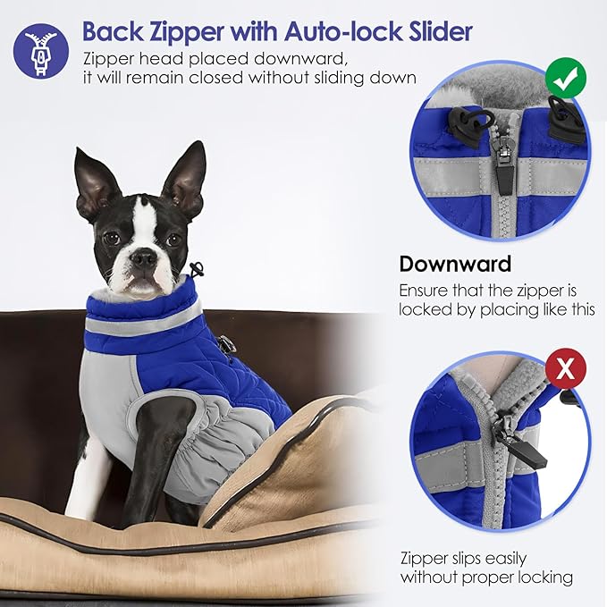 AOFITEE Dog Coat, Warm Dog Jackets for Small Dogs, Dogs Winter Coat with Harness Built in, Reflective Pet Winter Jacket, Waterproof Windproof Puppy Puffer Jacket Fleece Vest, Blue XS
