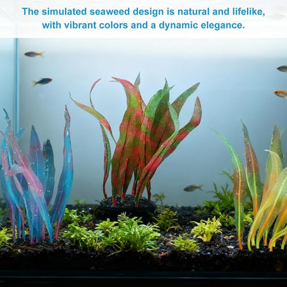 Aquarium Decoration, 7" Plastic Fish Tank Plants Artificial Silicone Glowing Kelp Aquarium Plants Ornament, (Orange, 1 Pcs), Intended for Tall Fish Tank Decor/Landscaping