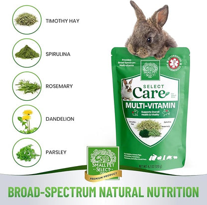 Small Pet Select - Select Care Multivitamin Support Supplement, Natural High Fiber Timothy Hay Based Treats for Rabbits, Guinea Pigs, Hamsters, Other Small Animals, 4.2 oz