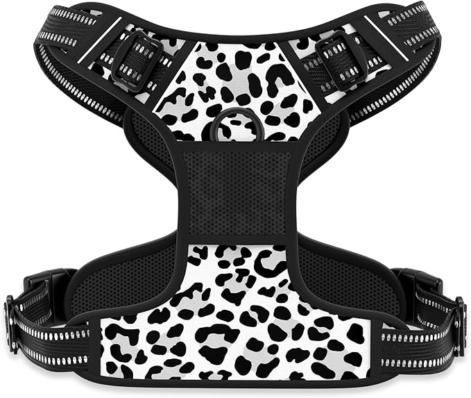 Rnivvi No Pull Dog Harness, Cute Leopard Reflective X-Large Sized Puppy Harness, Adjustable Soft Padded Vest for Large Dogs, Heavy Duty Pet Vest with Easy Control Handle for Walking Training, White