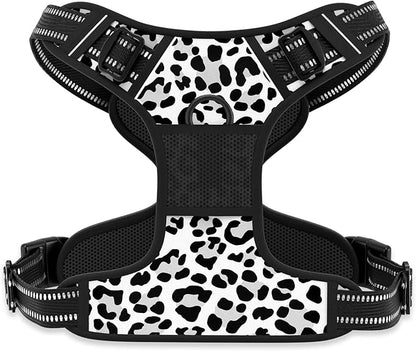 Rnivvi No Pull Dog Harness, Cute Leopard Reflective X-Large Sized Puppy Harness, Adjustable Soft Padded Vest for Large Dogs, Heavy Duty Pet Vest with Easy Control Handle for Walking Training, White