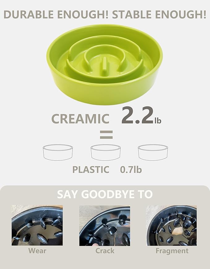 Ceramic Slow Feeder Dog Bowls, 2.0 Cups Slow Feeder for Medium and Large Dogs, Puzzle Maze Bowl to Slow Down Eating, 30oz, 8in, Green