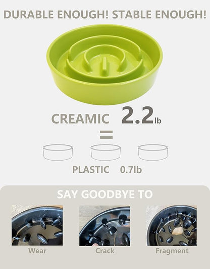 Ceramic Slow Feeder Dog Bowls, 2.0 Cups Slow Feeder for Medium and Large Dogs, Puzzle Maze Bowl to Slow Down Eating, 30oz, 8in, Green