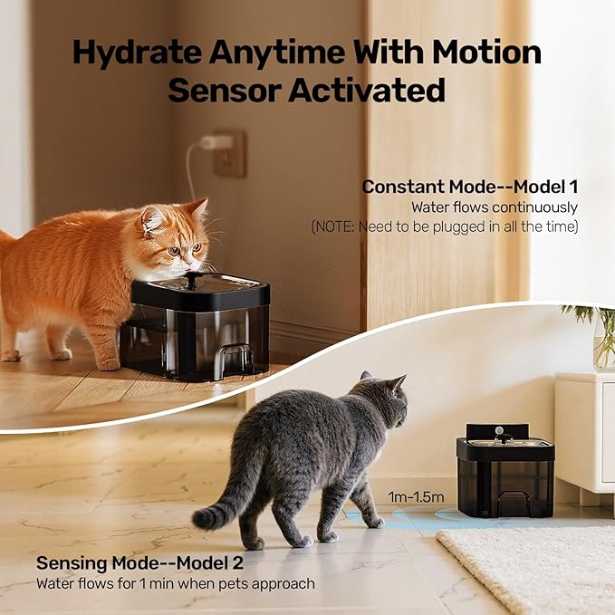 Cat Water Fountain, Wastewater Separation & No Filter Cotton, Pet Water Dispenser with 101oz/3L Large Capacity Tank, Wireless Automatic Water Fountains for Cats Indoor Cat Watering Supplies