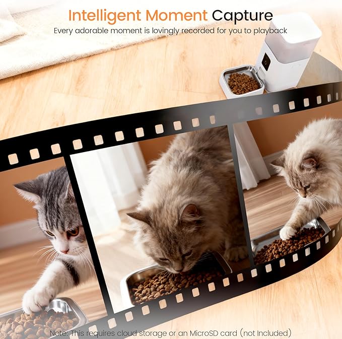 Joy Pebble Automatic Cat Feeder, 5G WiFi Automatic Dog Food Dispenser with Night Vision, 2-Way Audio for Cat & Dog, Low Food & Motion & Sound Alerts, Detachable for Easy Clean