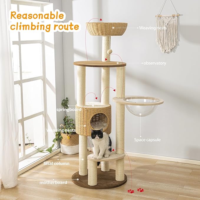 2025 Modern Cat Tree Tower for Large Cats, Advanced Space Module Cat's Nest Cat Tower, Hand Woven Multilevel Huge Paws Pals, 7cm Natural Sisal Prop Wood Cat Tree, Scratching Cat Lover Gifts