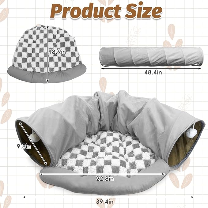 PINVNBY Large Bunny Tunnel Bed Removable and Cozy Guinea Pig Hideout Tunnel Washable Small Animal Tunnels Tube Toys Guinea Pig Accessories for Rabbit Chinchilla Hedgehog Ferret (Gray)