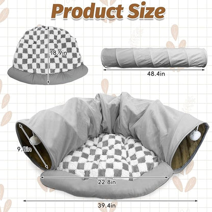 PINVNBY Large Bunny Tunnel Bed Removable and Cozy Guinea Pig Hideout Tunnel Washable Small Animal Tunnels Tube Toys Guinea Pig Accessories for Rabbit Chinchilla Hedgehog Ferret (Gray)