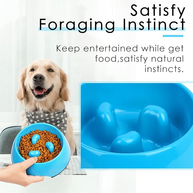 SUPERDESIGN Slow Feeder Dog Bowl Cat Bowl 1/2 Cup Slow Feeding Dog Bowl for Small Medium Breed Anti Gulping Healthy Eating Interactive Bloat Stop Alternative Non Slip Puzzle Dog Food Bowl, Blue
